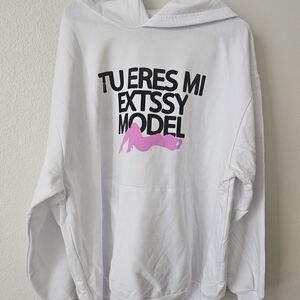 White Graphic Hoodie with Pink Accents